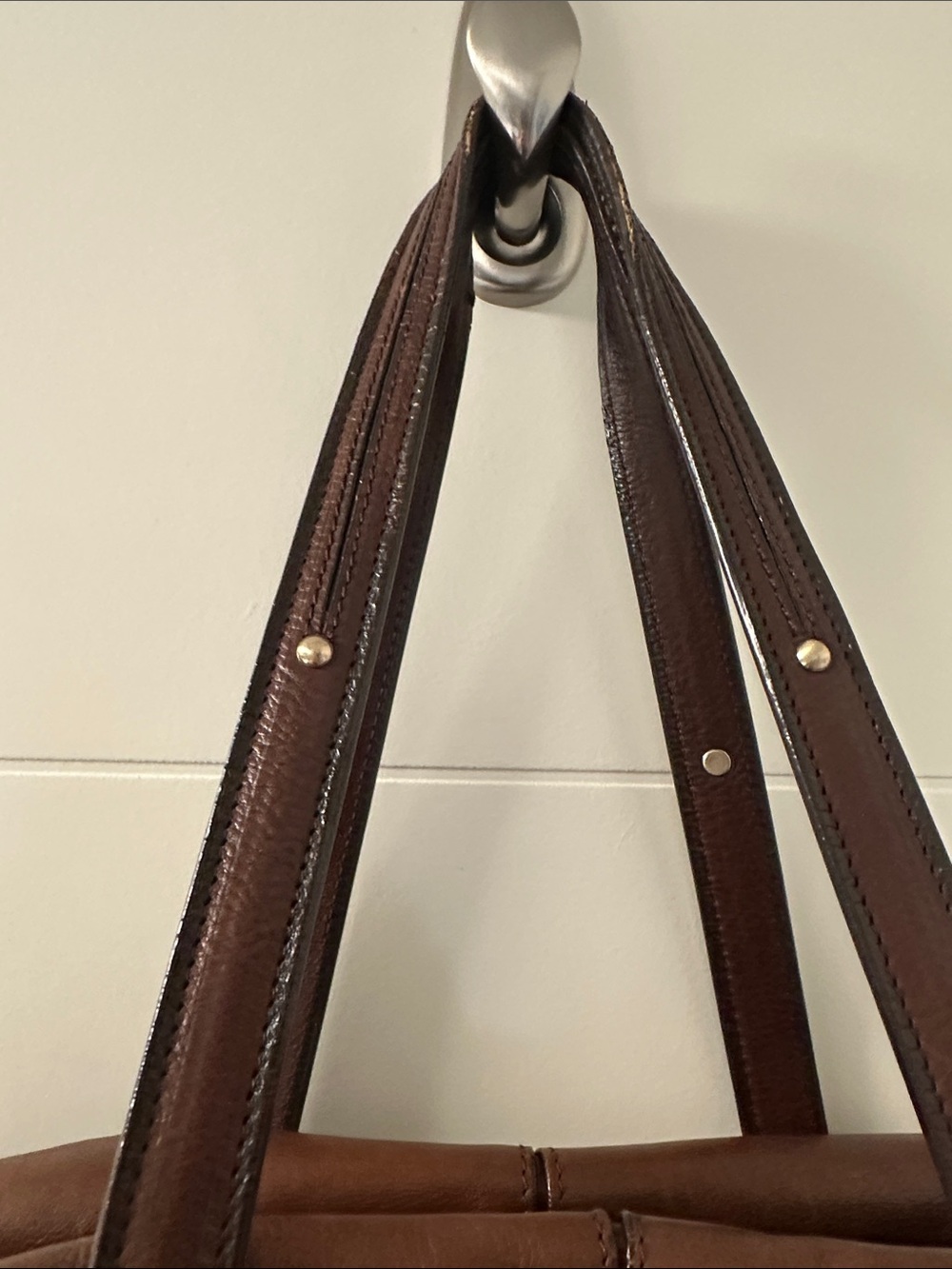 Boss Brown Leather Duffel Bag with Gold Hardware - Picture 6 of 12
